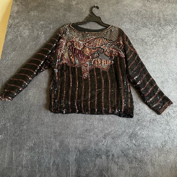 JUDITH ANN CREATIONS INC WOMENS SEQUIN TOP VINTAGE 100% SILK SZ M - Picture 11 of 16
